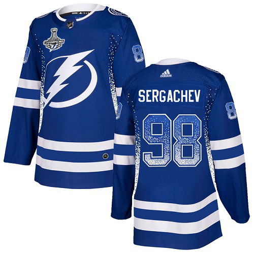 Adidas Tampa Bay Lightning Men #98 Mikhail Sergachev Blue Home Authentic Drift Fashion 2020 Stanley Cup Champions Stitched NHL Jersey